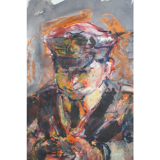 1970s Abstract Expressionist Tempera on Paper Figurative -- The Pilot and His Plane by Jean Kellogg For Sale - Image 5 of 6
