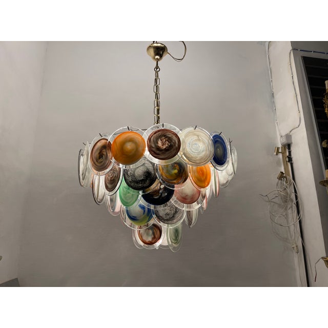 Extra large murano glass pop art disc chandelier 1970’s 13 lights composed of 55 murano glass discs from the 1970’s in...