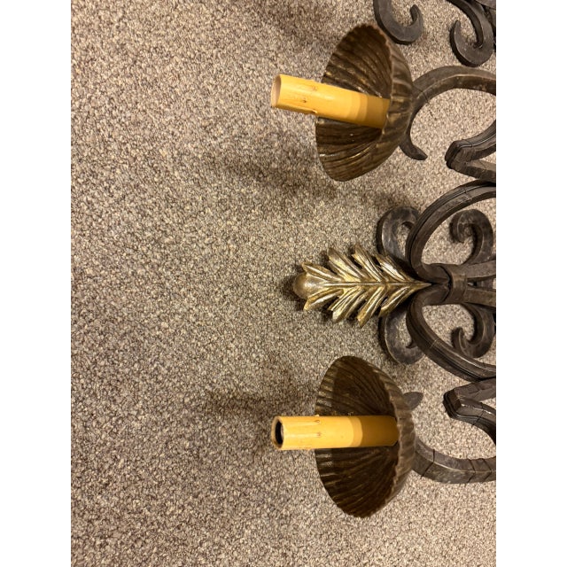 1900s Two-Arm French Wall Sconces With Gold-Leafed Bobeches - Pair For Sale - Image 14 of 15