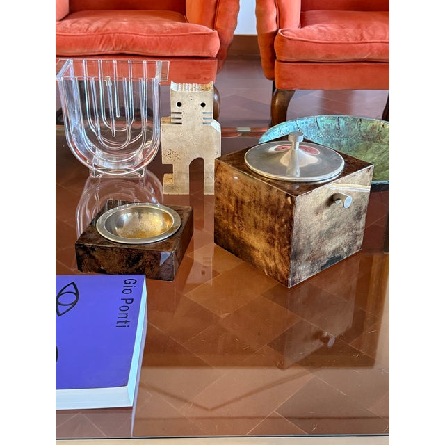 1950s Mid-Century Brown Parchment Ice Bucket, Aldo Tura, Italy For Sale - Image 12 of 15