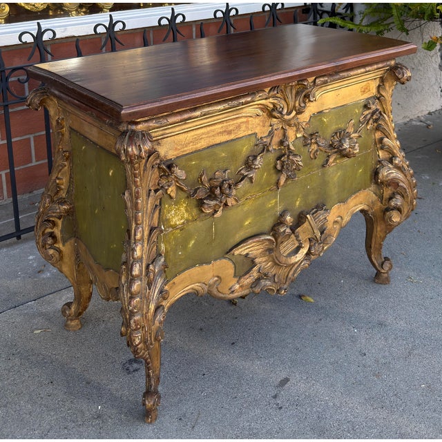18th Century Antique 18th C Louis Vx Giltwood & Walnut Chest Side Table For Sale - Image 5 of 9