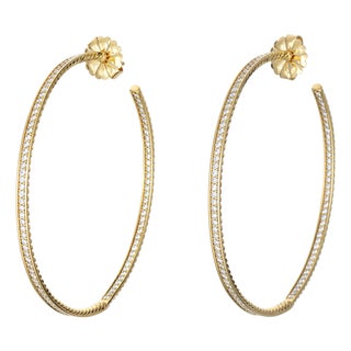 David Yurman Large 1ct Diamond Hoop Earrings Inside Out 18k Yellow Gold Estate, A Pair For Sale