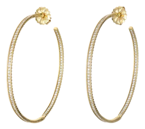 David Yurman Large 1ct Diamond Hoop Earrings Inside Out 18k Yellow Gold Estate, A Pair