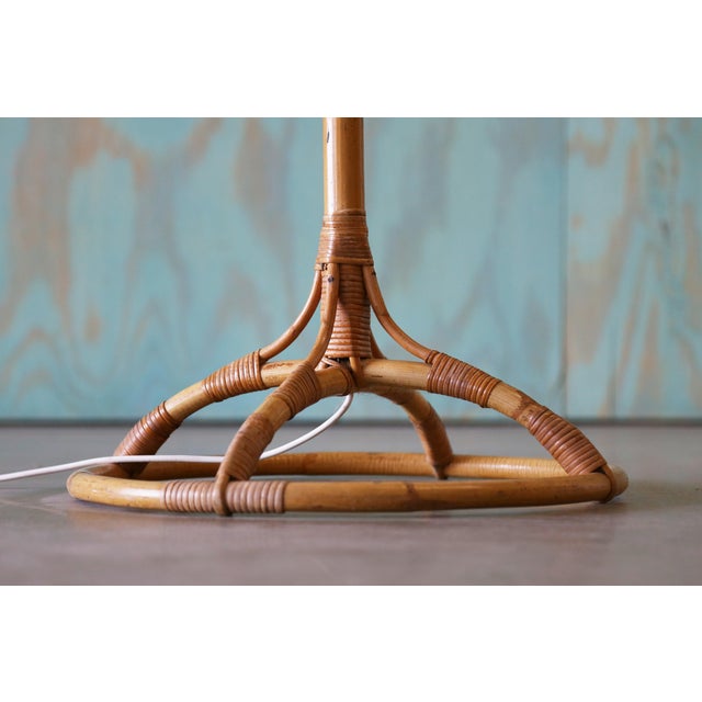 Mid-Century Modern Vintage Swedish Boho Modern Rattan Floor Lamp Cane Linen For Sale - Image 3 of 10