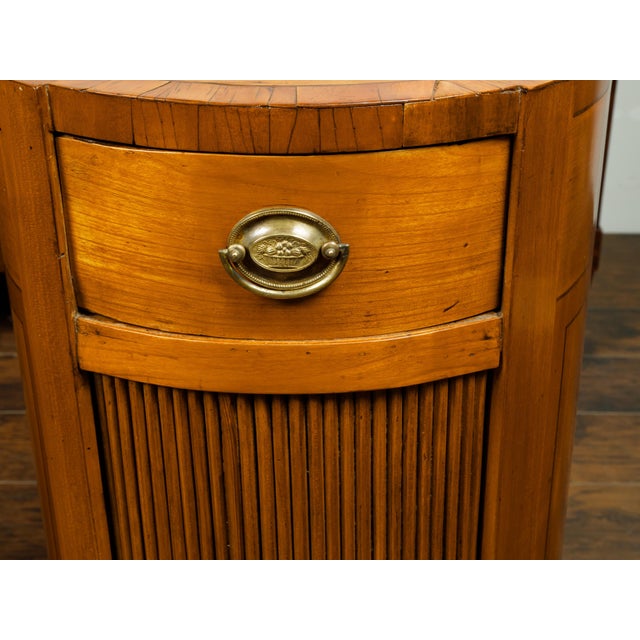 Italian Pair of Italian 1800s Walnut Demilune Bedside Tables with Tambour Doors For Sale - Image 3 of 10