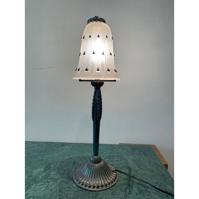 Metal Table Lamps by René Lalique and the Wingen-Sur-Moder Glassworks, 1929, Set of 2 For Sale - Image 7 of 16