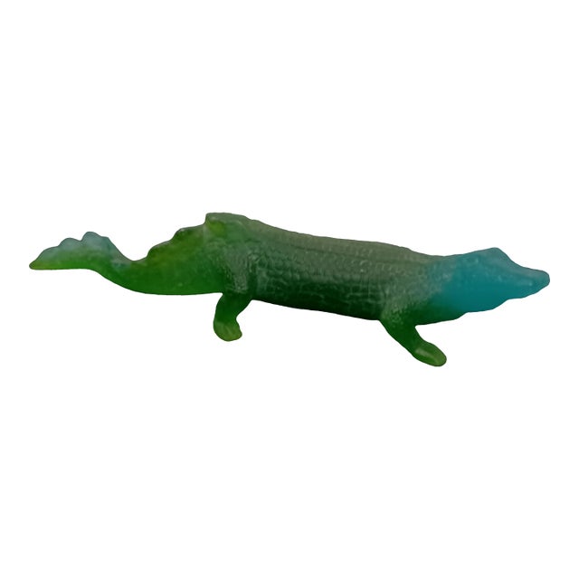 Rare Retired HTF Daum France Large Crystal Green Alligator Figurine Pate-De-Verre 20" For Sale