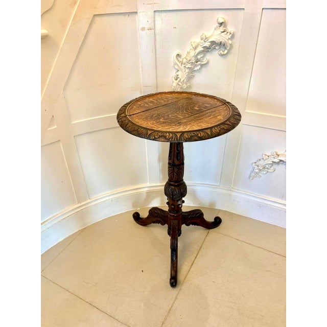 Antique Victorian Carved Oak Tripod Table, 1860 For Sale - Image 9 of 9