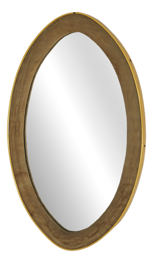 Mid-Century Modern Oval Wall Mirror in Brass and Velvet, 1960s