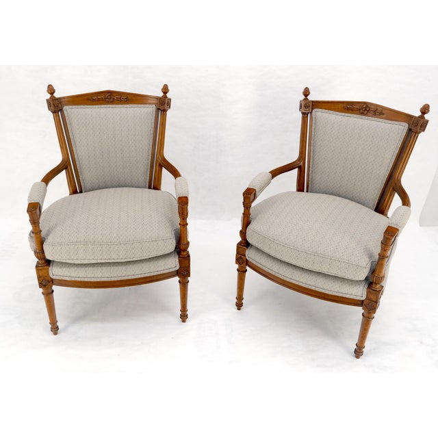 Pair of Directoire Style Acorn Finials Solid Cherry Open Arm Lounge Chairs MINT! For Sale - Image 9 of 16