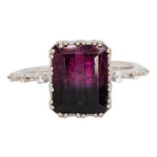 3.2ct Bi-Color Tourmaline Ring W Natural Diamond Accents in 14k Solid Gold, Size 6.75 For Sale