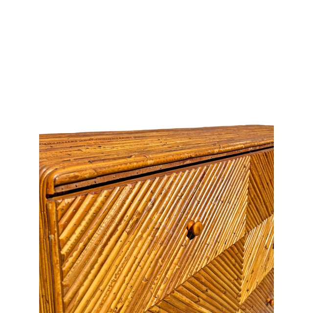 Vintage Rattan Wrapped Wicker Long Dresser or Credenza Lowboy in Coastal Boho Chic Design For Sale In New York - Image 6 of 11