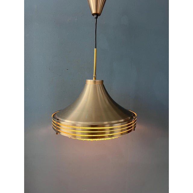 Mid-Century Brushed Aluminium Crystal Glass Pendant Light For Sale - Image 4 of 13
