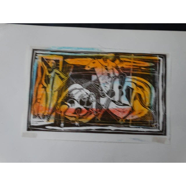 Walt Peregoy: block print of archer hunters and horse. circa 1958, unframed, 8 x 12. Walter (Alwyn Walter) Peregoy was...