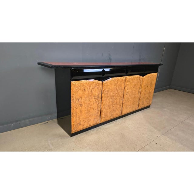 Vintage Lacquer and Burl Wood Credenza, 1980s For Sale - Image 9 of 15