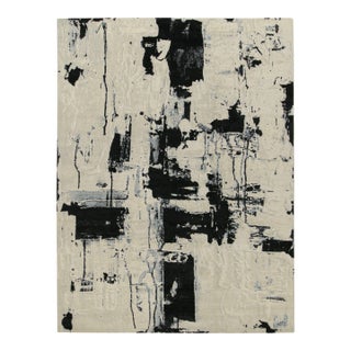 Rug & Kilim’s Abstract Rug in Ivory With Black and Ice Blue Patterns For Sale