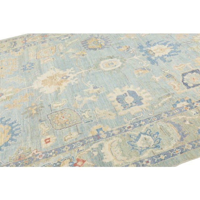 Modern Sultanabad Hand-Knotted Wool Area Rug – Soft Muted Blue & Sage 8 X 11 For Sale In New York - Image 6 of 11