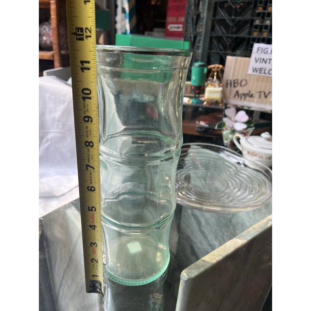 1970s Green Glass Bamboo Vintage Vase For Sale - Image 9 of 11