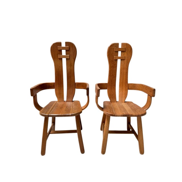 Brutalist Oak Dining Room Chairs from Kunstmeubelen de Puydt, Belgium, 1970s, Set of 6 For Sale - Image 11 of 16