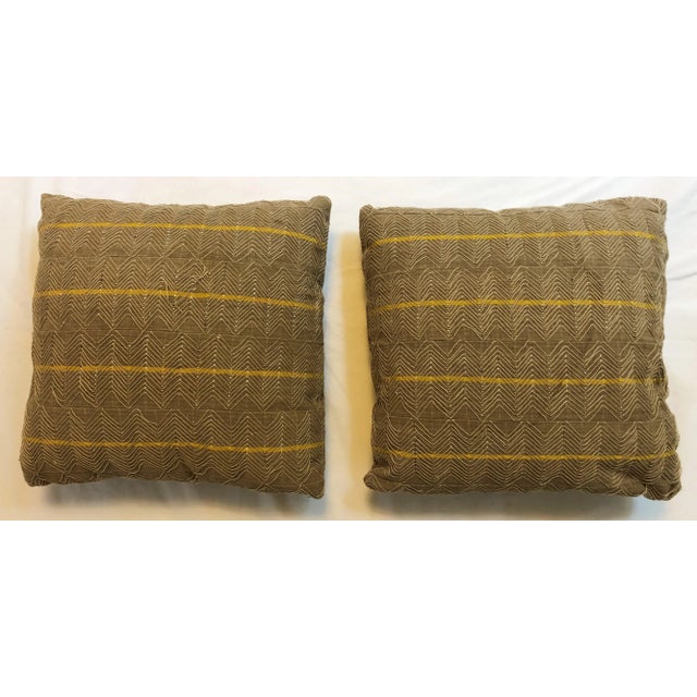 Yellow Beige Textured Pillows in Vintage African Textile, Pair For Sale - Image 8 of 8