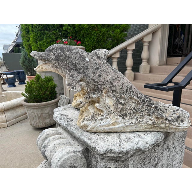 1970s Pair of Weathered French Cement Dolphin Fountain Spouts, Circa 1970s For Sale - Image 5 of 16