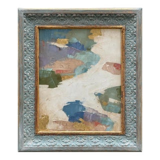 Contemporary Abstract "Lily Pad" Oil Painting in Vintage Frame For Sale