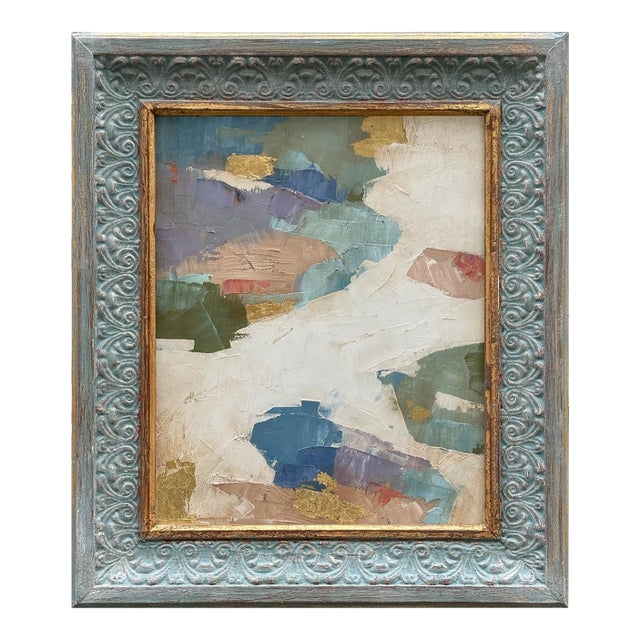 Contemporary Abstract "Lily Pad" Oil Painting in Vintage Frame For Sale