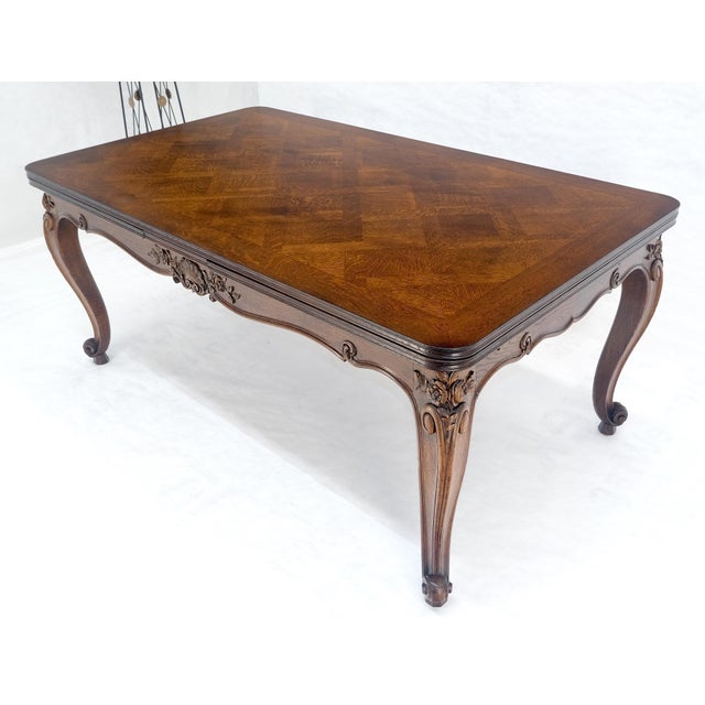Carved Oak Country French Refractory Parquetry Dining Table Table 2x29" Leaves For Sale - Image 6 of 14