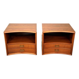 Pair of Paul Frankl for Johnson Furniture Walnut and Brass Nightstands End Tables For Sale