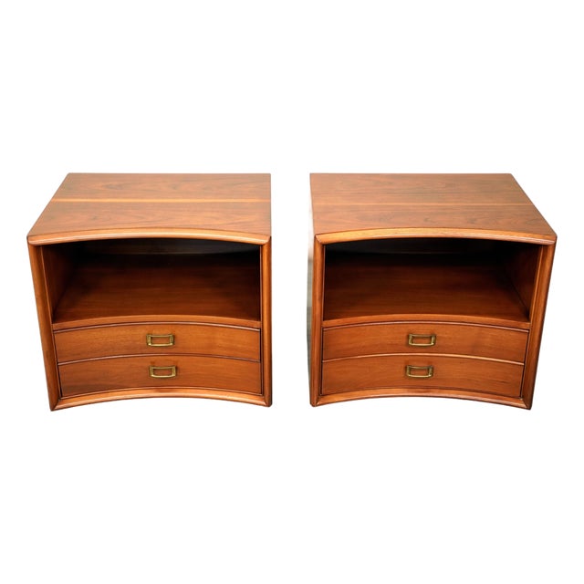 Pair of Paul Frankl for Johnson Furniture Walnut and Brass Nightstands End Tables For Sale