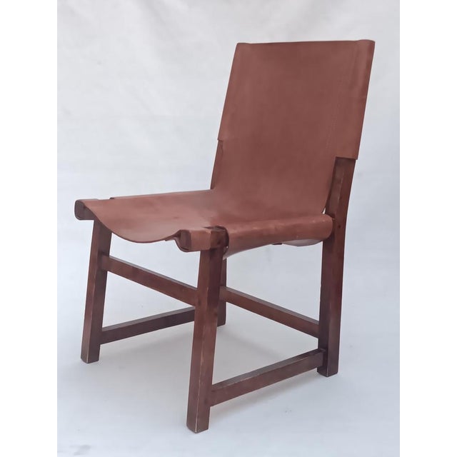 Mid-Century Modern Spanish Wood and Leather Chair, 1960s For Sale - Image 3 of 10
