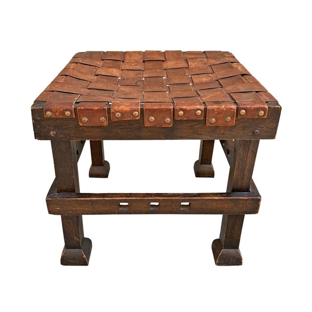 Early 20th Century English Arts & Crafts Leather Top Stool For Sale - Image 13 of 13