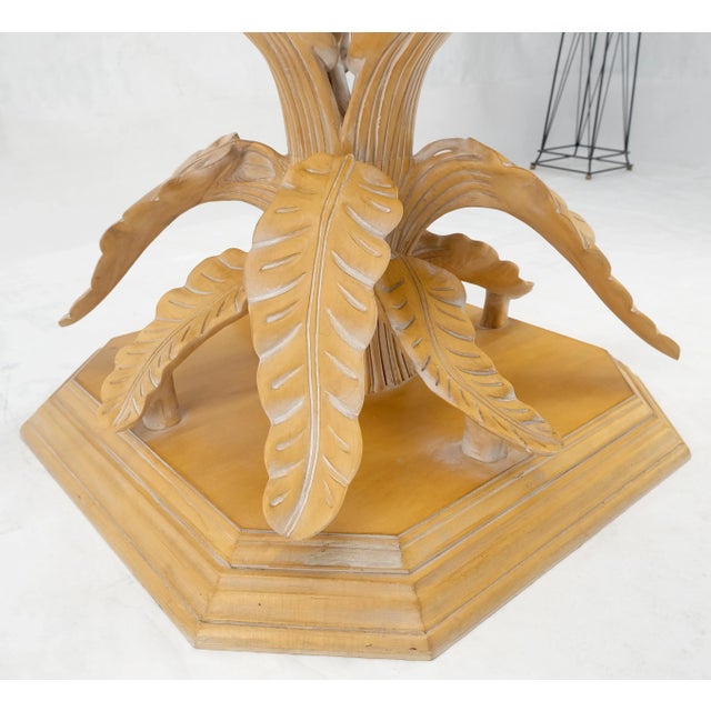 Fine Details Carved Tree Leaves Solid Wood Base 60" Glass Top Dining Conference Center Table MINT!