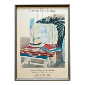 David Hockney Vintage 1980 Lithograph Print Framed Large Exhibition Poster " Still Life, Taj Hotel, Bombay " 1977