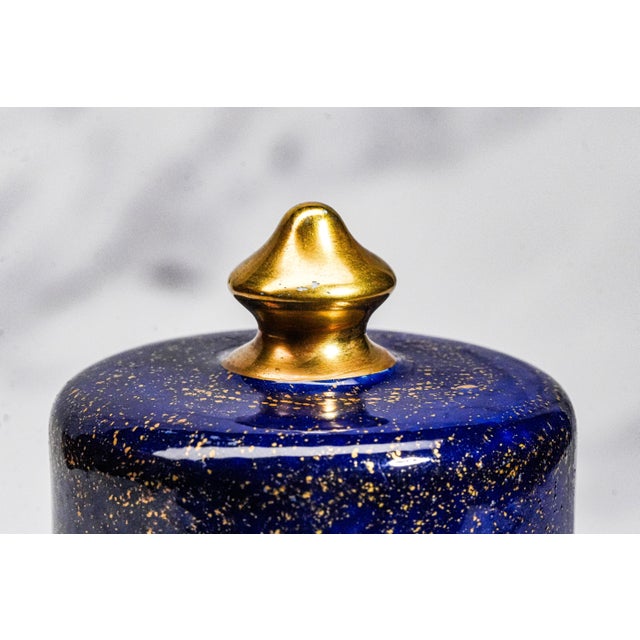 1950s Beautiful Hand Painted Le Tallec Vintage French Porcelain Blue and Gold Jar Box Home Decor For Sale In New York - Image 6 of 14