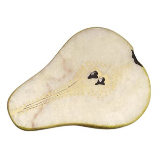 1960s Alabaster Hand Carved Hand Painted Alabaster “Pear” Trinket Box With Lid Made in Italy For Sale