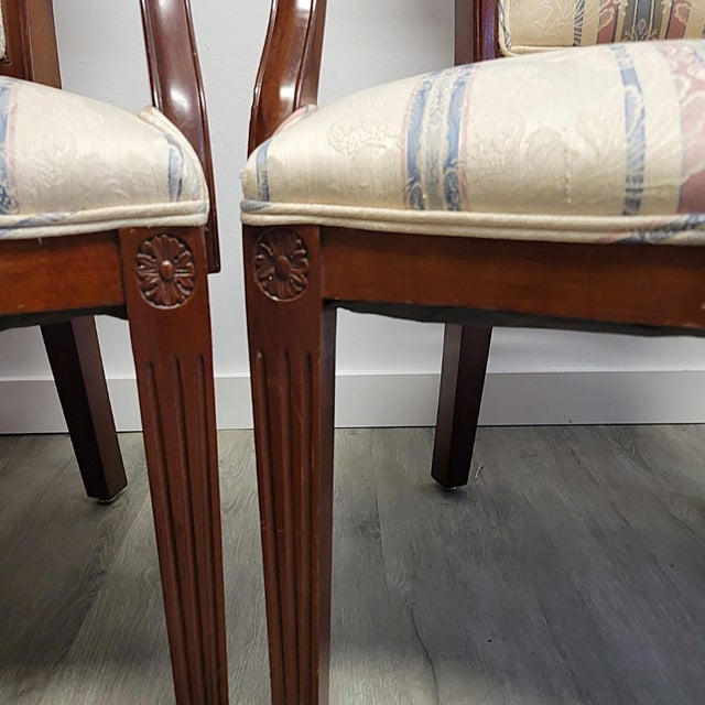 Baker Furniture Company Pair - Federal Style Mahogany Accent Chairs With Stripped Upholstery, Early 20th Century For Sale - Image 4 of 7