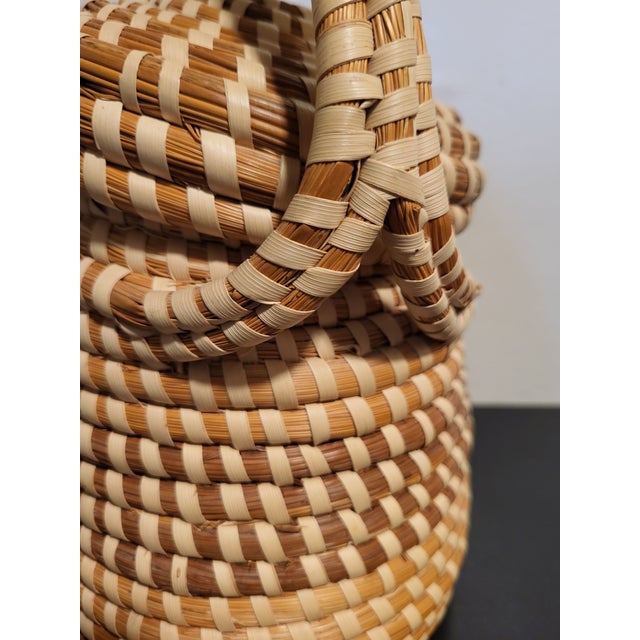 1990s Sweetgrass Hand Woven Basket With Lid For Sale - Image 10 of 11