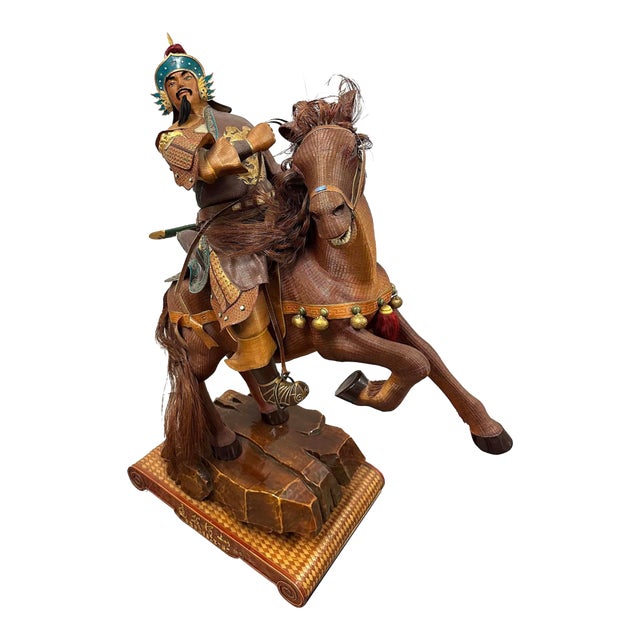 Vintage Handcrafted Bamboo-Woven Statue of Yue Fei, Famous Chinese Warrior For Sale