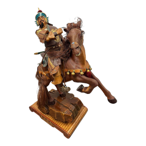 Vintage Handcrafted Bamboo-Woven Statue of Yue Fei, Famous Chinese Warrior