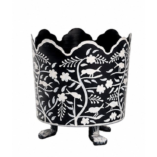 Chinoiserie Dark Navy & White Scalloped Footed Planter, Small For Sale - Image 3 of 3