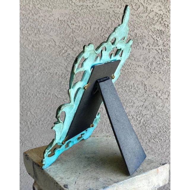 Circa 1980 Baroque-Style Verdigris & Gilt Acanthus Leaf Cast Iron Easel Back Picture Frame For Sale - Image 11 of 12