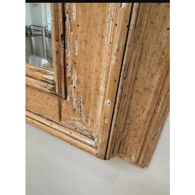 Large Rectangular Stripped Oak Worm Wood Thick Framed Farmhouse Style Beveled Wall Mirror For Sale - Image 9 of 13