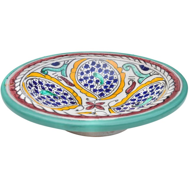 Ceramic Mid 20th Century Moroccan Orange & Turquoise Ceramic Wall Plate For Sale - Image 7 of 8
