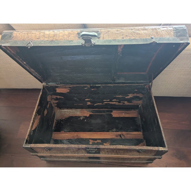 Victorian Late 19th Century Leather Victorian Dome Top Steamer Trunk - Check Out Leather Pattern! For Sale - Image 3 of 11