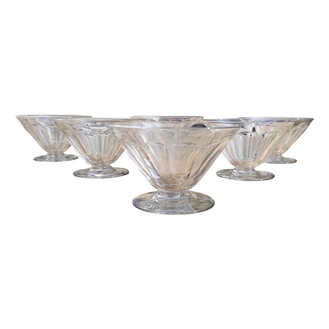 Vintage Art Deco Crystal Champagne Coupes with Rex Pattern from Baccarat, 1920s, Set of 6 For Sale