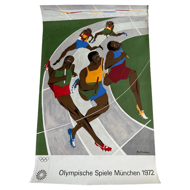 Munich Olympic Games Relay Race Lithograph Poster by Jacob Lawrence, 1972 For Sale