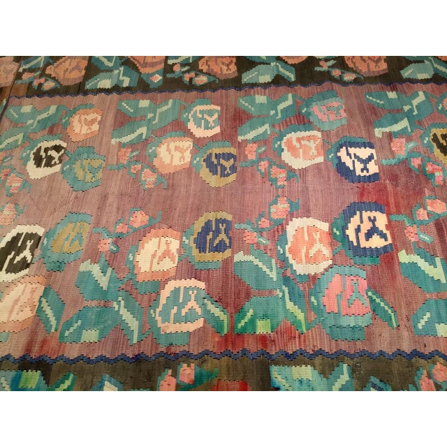 Textile Vintage Caucasian Karabagh Kilim, Flat-Woven Wool, Allover Floral Pattern, 7x10 For Sale - Image 7 of 8