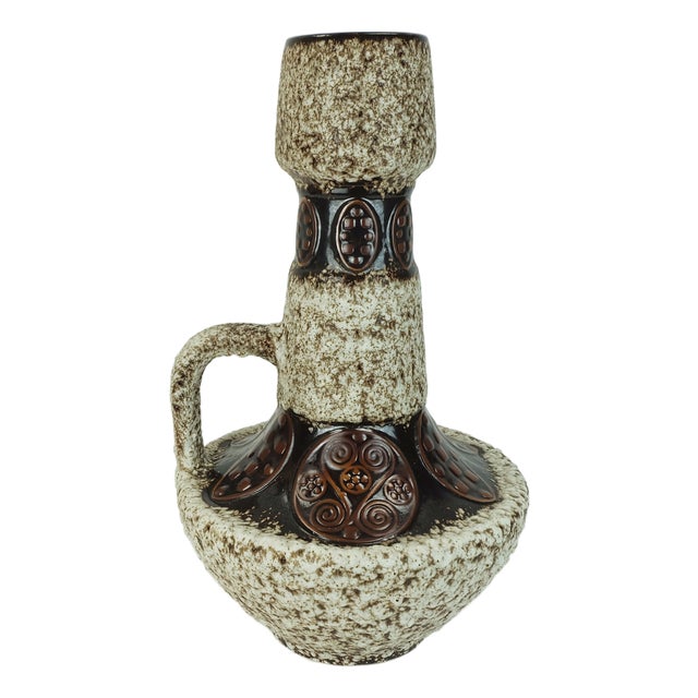 Large Model 100 Floor Vase with Fat Lava Glaze and Ornamental Decor, 1970s For Sale