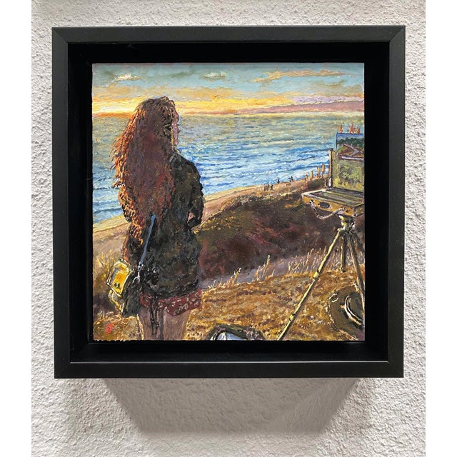 This mixed media artwork captures a contemplative figure overlooking the serene expanse of Chelsea La Selva Beach during...